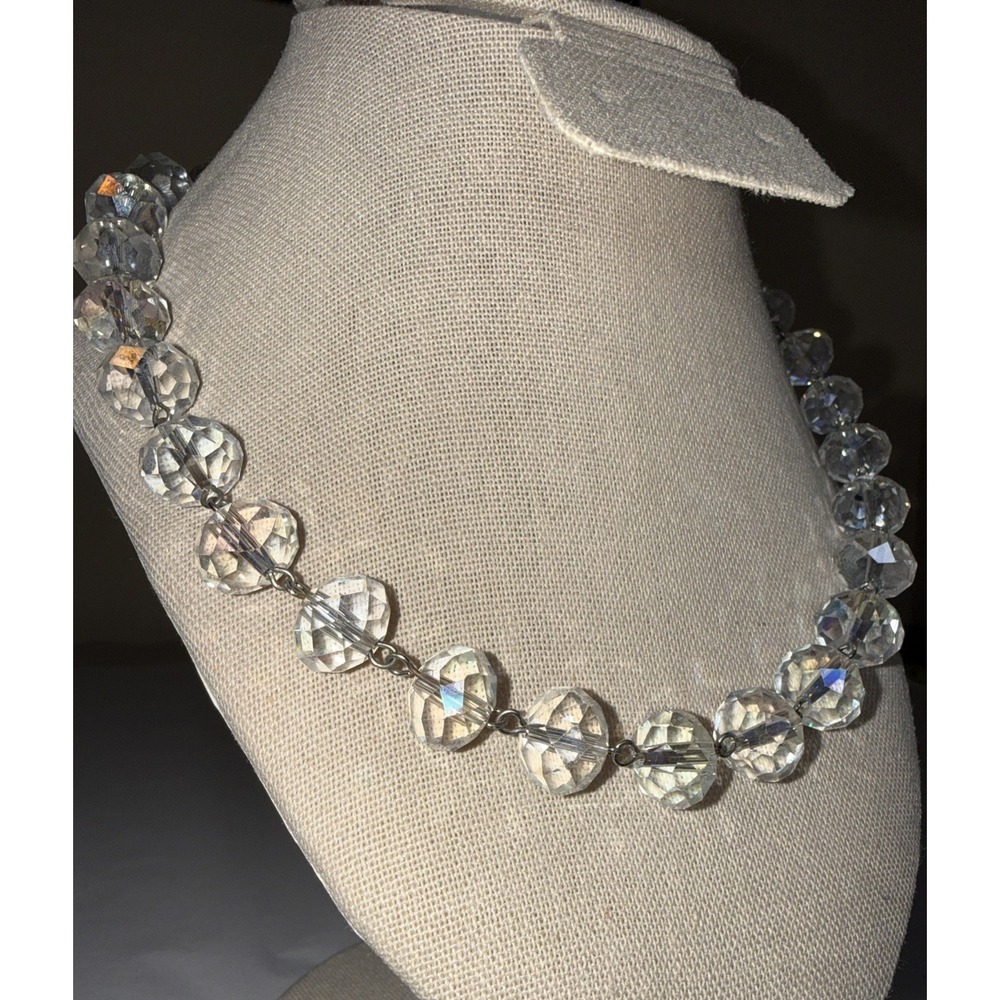 Vintage Aurora Borealis Glass Crystal Beaded Necklace Faceted AB 18-21 inches - Picture 4 of 11
